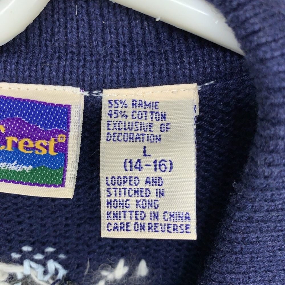 VTG Northcrest Sweater Cardigan Vest Women's Large 14-16 Blue Knit Winter Scene - Picture 6 of 12